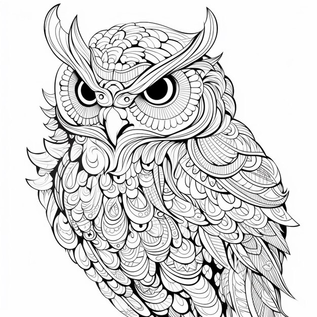 a black and white drawing of an owl with a large eye generative ai