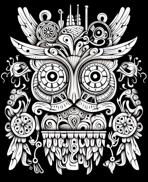 Photo a black and white drawing of an owl with ornate ornaments generative ai