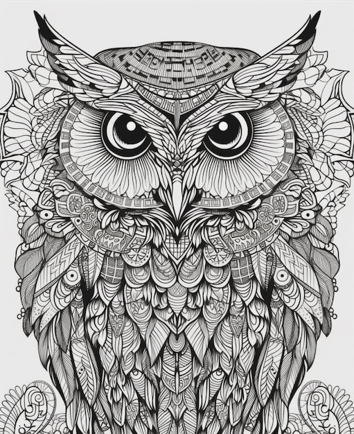 a black and white drawing of an owl with ornate patterns generativ ai