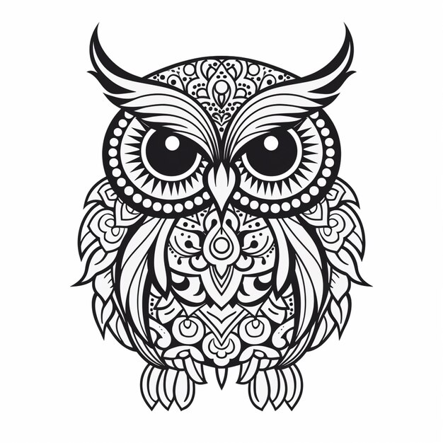 a black and white drawing of an owl with ornate patterns generative ai