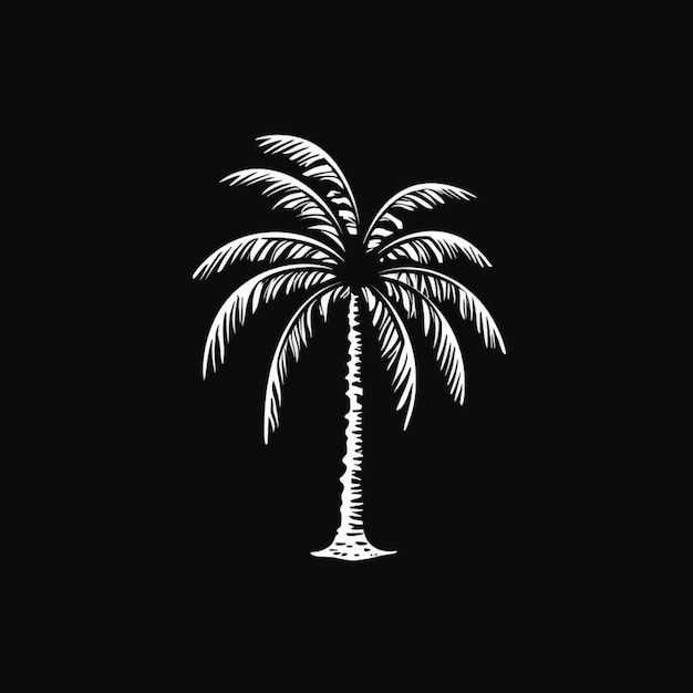 Photo a black and white drawing of a palm tree on a black background generative ai