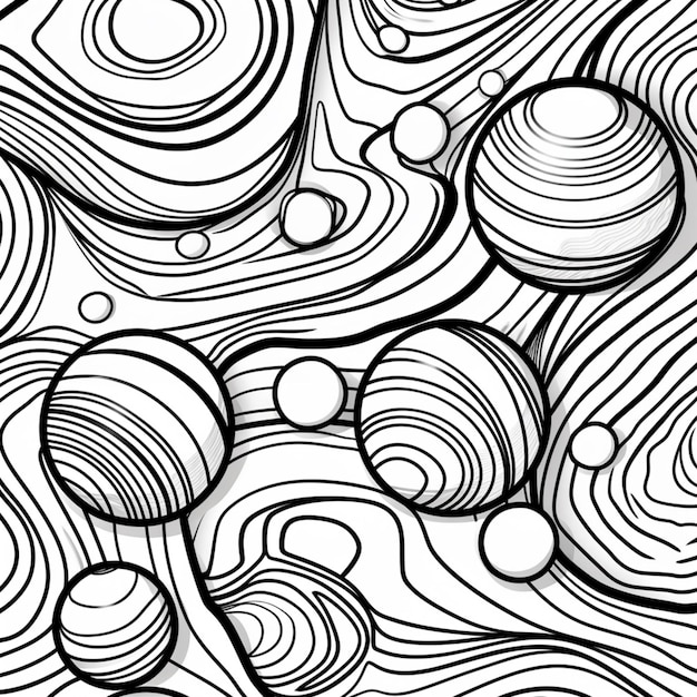 a black and white drawing of a pattern with circles generative ai