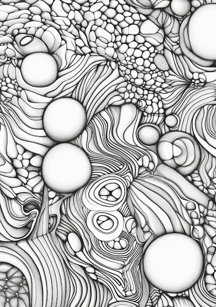 Foto un disegno in bianco e nero di un modello con cerchi e onde generative ai