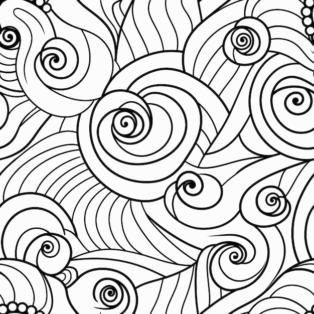 a black and white drawing of a pattern with swirls generative ai