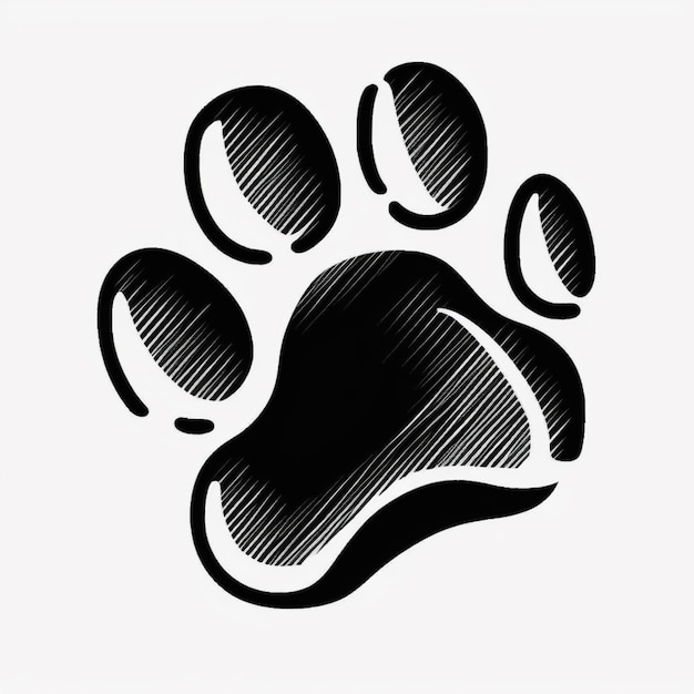 A black and white drawing of a paw print generative ai