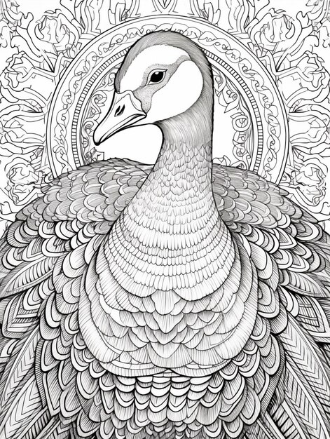 Photo a black and white drawing of a peacock with a large head generative ai