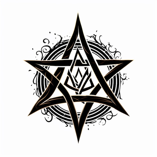 a black and white drawing of a pentagram with a star generative ai