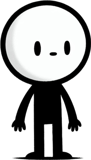 a black and white drawing of a person with a head with a button on it