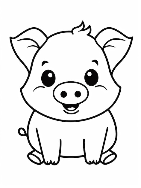 Photo a black and white drawing of a pig sitting down. generative ai.