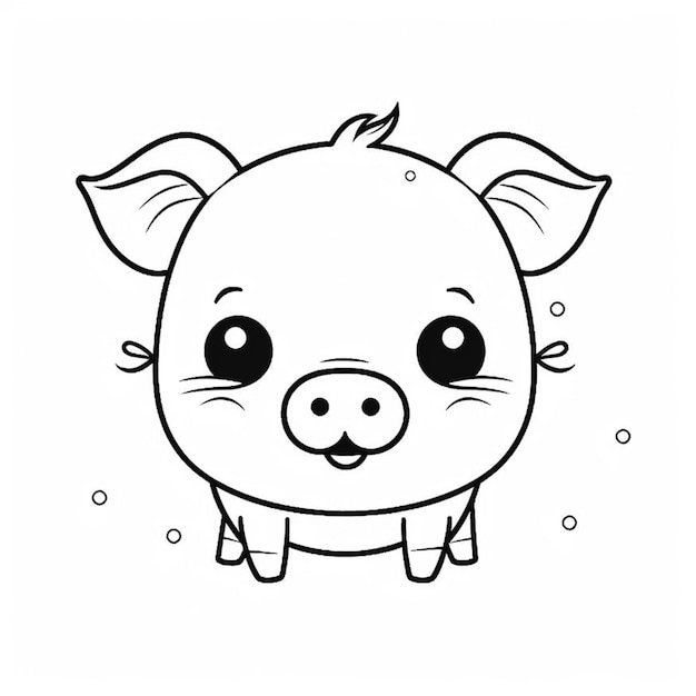 A black and white drawing of a pig with big eyes generative ai