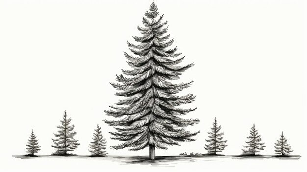 Photo a black and white drawing of a pine tree suitable for various artistic and naturethemed projects