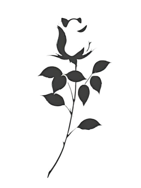 a black and white drawing of a plant with a flower on it