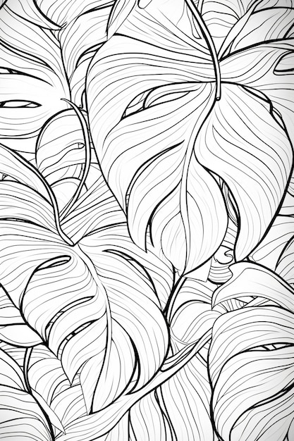 a black and white drawing of a plant with leaves generative ai