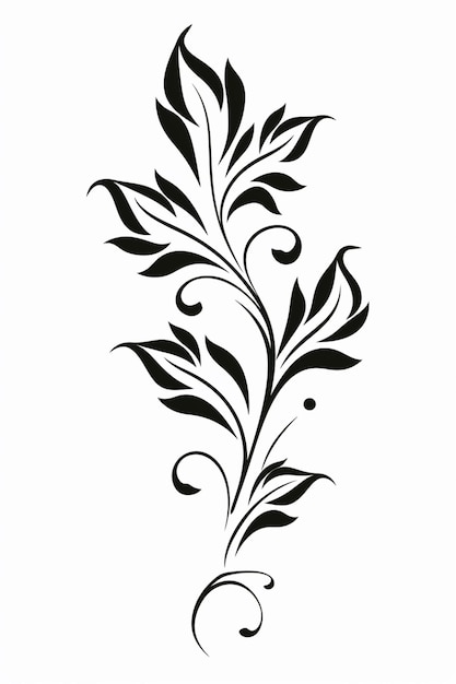 a black and white drawing of a plant with leaves generative ai