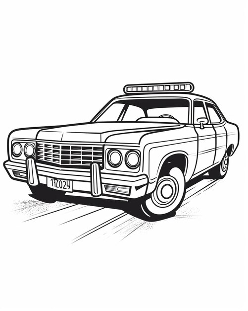 Photo a black and white drawing of a police car with lights on generative ai