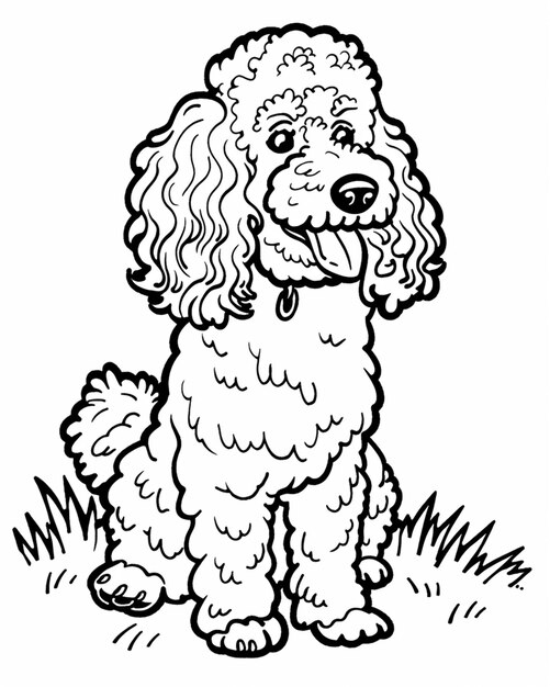 Photo a black and white drawing of a poodle dog sitting in the grass generative ai