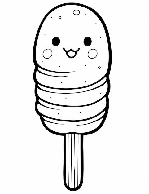 A black and white drawing of a popsicle with a face generative ai