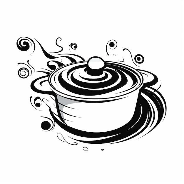 a black and white drawing of a pot with a swirly handle generative ai