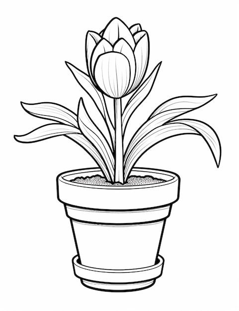 a black and white drawing of a potted plant with a flower generative ai