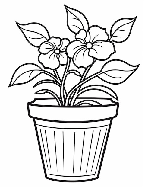 черно-белый рисунок горшечного растения с цветами