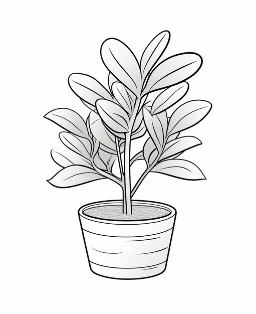 Photo a black and white drawing of a potted plant with leaves generative ai