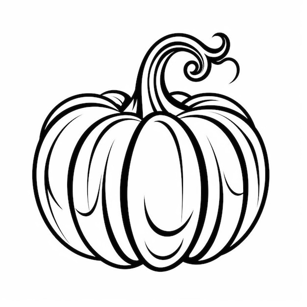 A black and white drawing of a pumpkin with a large stem.