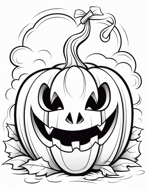 a black and white drawing of a pumpkin with a scary face generative ai