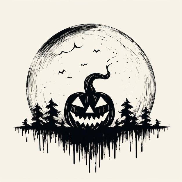 Photo a black and white drawing of a pumpkin with a spooky face generative ai