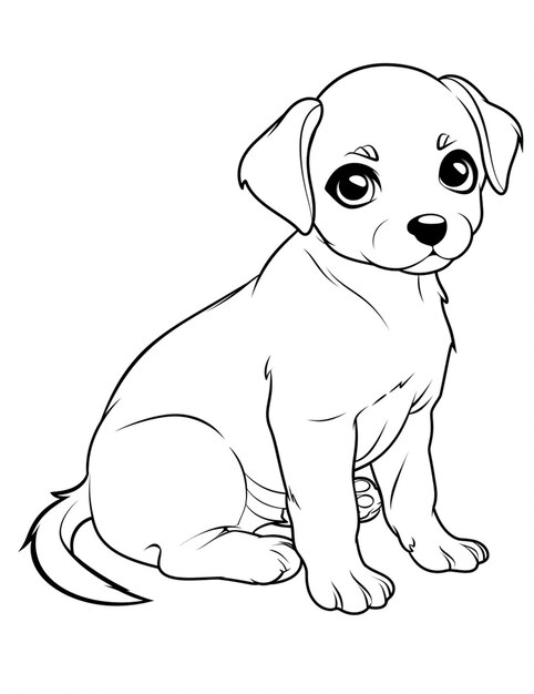 Photo a black and white drawing of a puppy sitting down generative ai