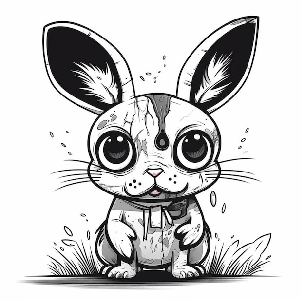 A black and white drawing of a rabbit with a bow tie generative ai