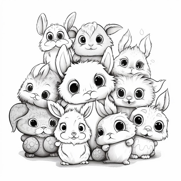 A black and white drawing of rabbits with the words bunny on the front.