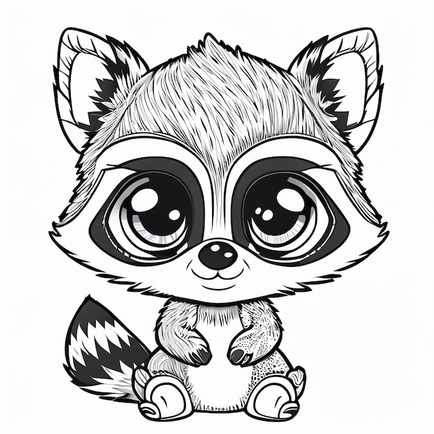 a black and white drawing of a raccoon with big eyes generative ai