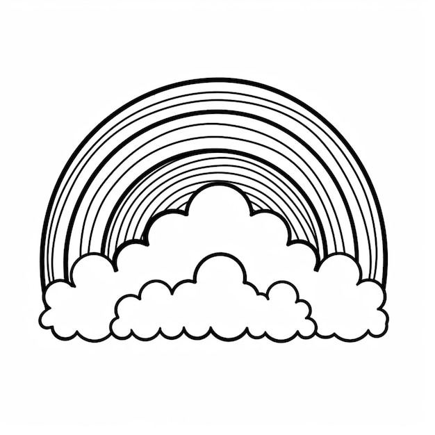 a black and white drawing of a rainbow with clouds generative ai
