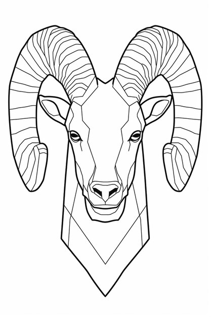 Photo a black and white drawing of a ram head with a geometric design generative ai