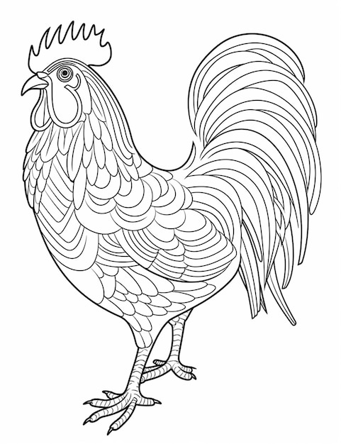 Photo a black and white drawing of a rooster with a crown on its head generative ai