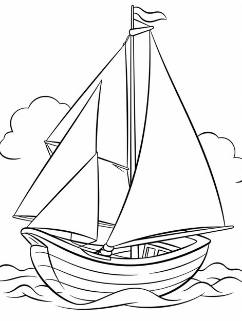 a black and white drawing of a sailboat in the ocean generative ai