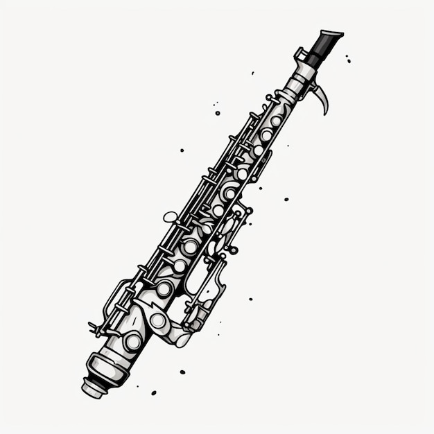 a black and white drawing of a saxophone with a long neck generative ai