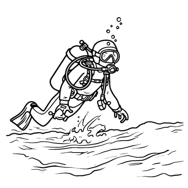 Photo a black and white drawing of a scuba diver in the water