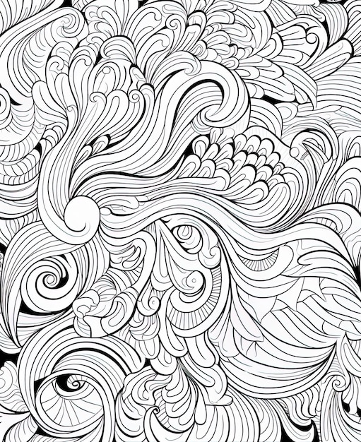 a black and white drawing of a sea of waves.