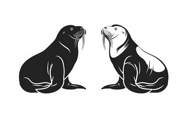 Photo a black and white drawing of a seal and a seal