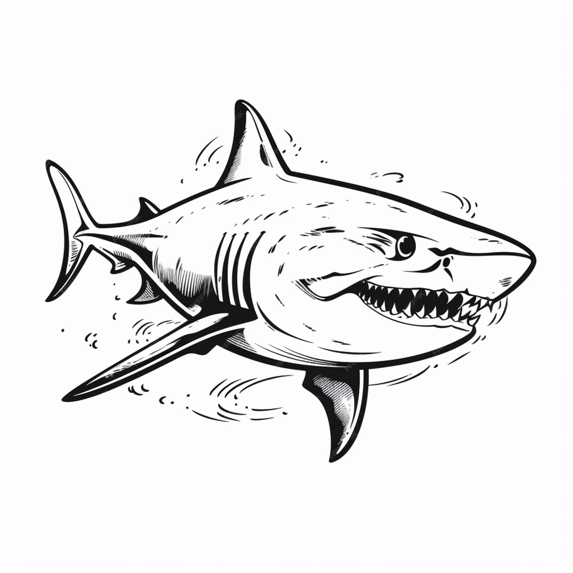 Premium AI Image | A black and white drawing of a shark with a big