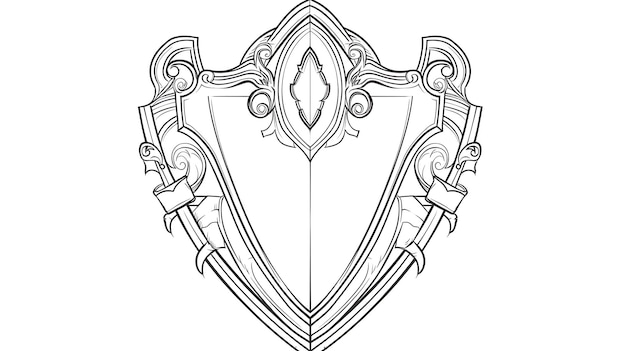 Photo a black and white drawing of a shield with a shield and a shield