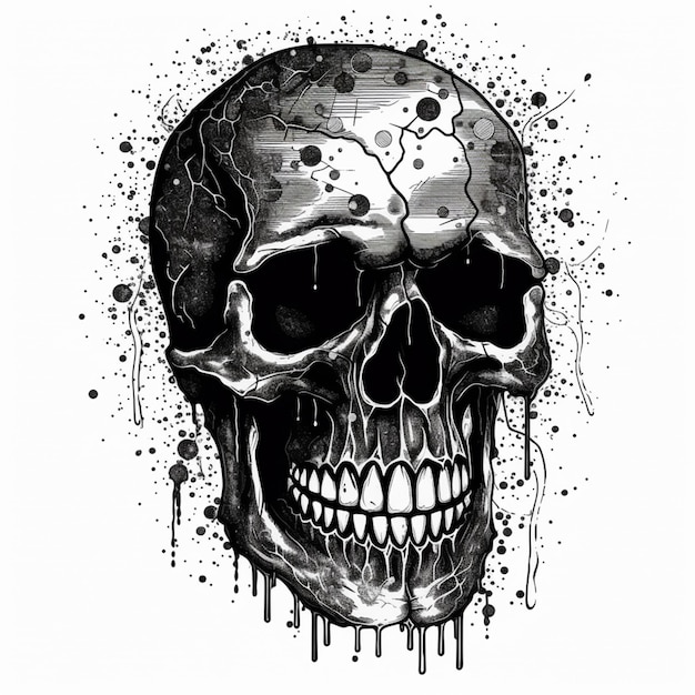 Foto un disegno in bianco e nero di un cranio con una croce su di esso generativo ai