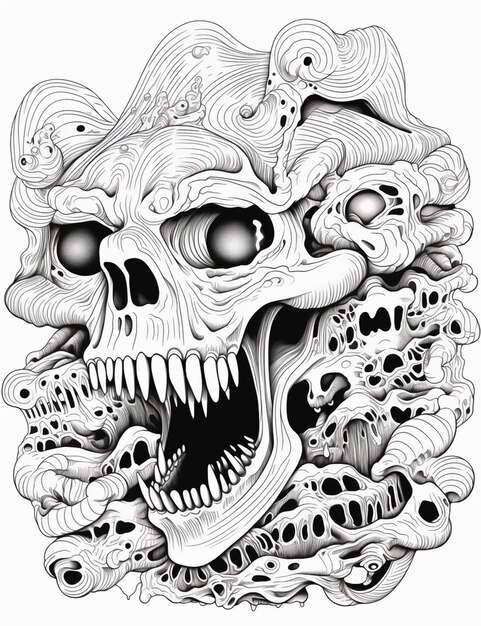 a black and white drawing of a skull with a large mouth generative ai