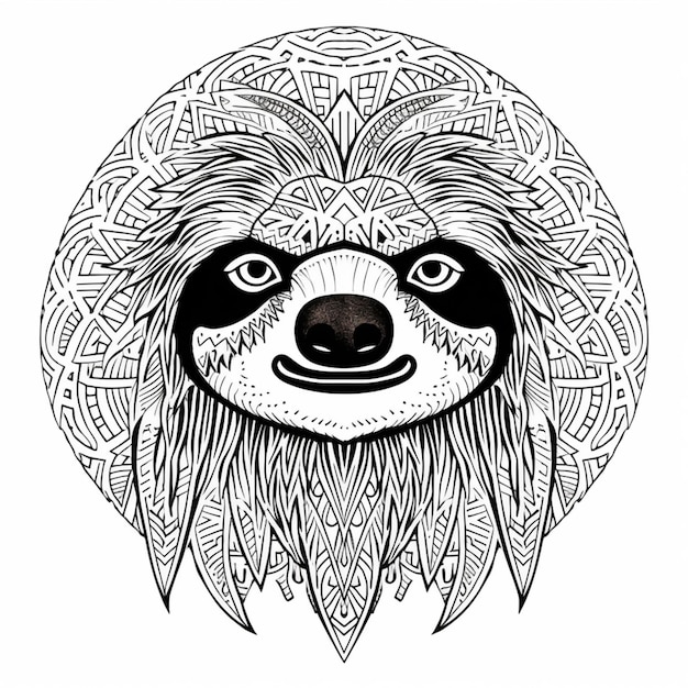 a black and white drawing of a sloth face with a pattern on it generative ai