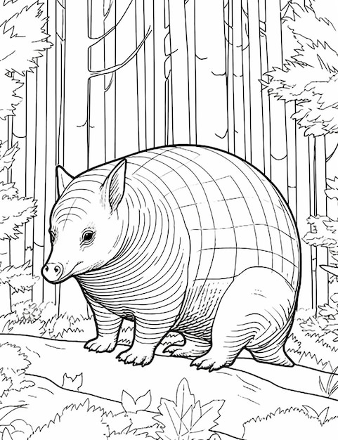 Photo a black and white drawing of a small armadile in the woods generative ai
