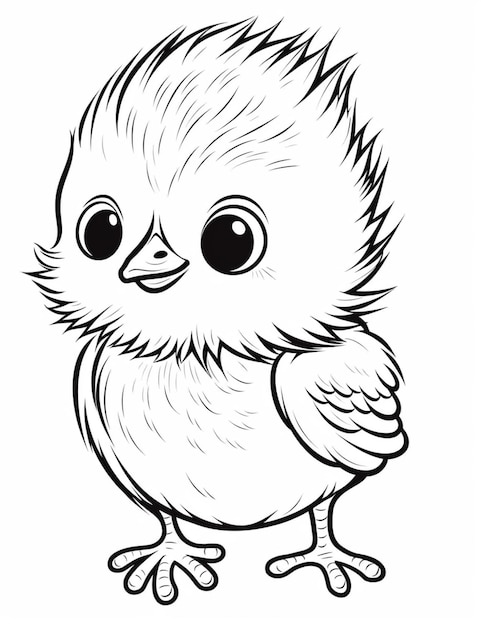 a black and white drawing of a small bird with big eyes generative ai