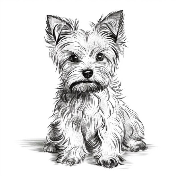 a black and white drawing of a small dog sitting down generative ai