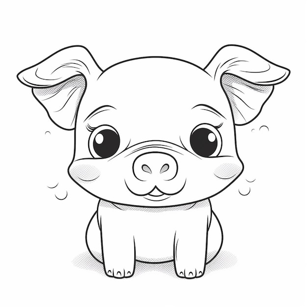 A black and white drawing of a small pig sitting down generative ai