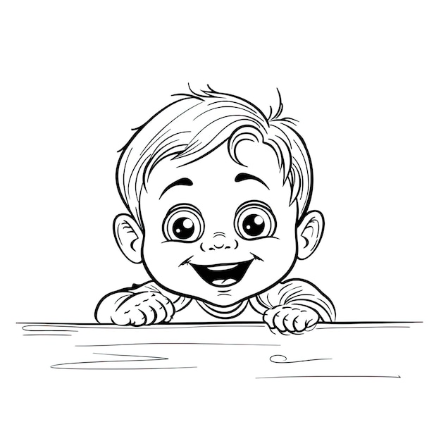 Photo a black and white drawing of a smiling baby